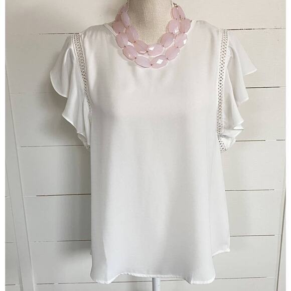 Haute Monde Crochet Accents Flutter Sleeve‎ Blouse - Picture 1 of 11